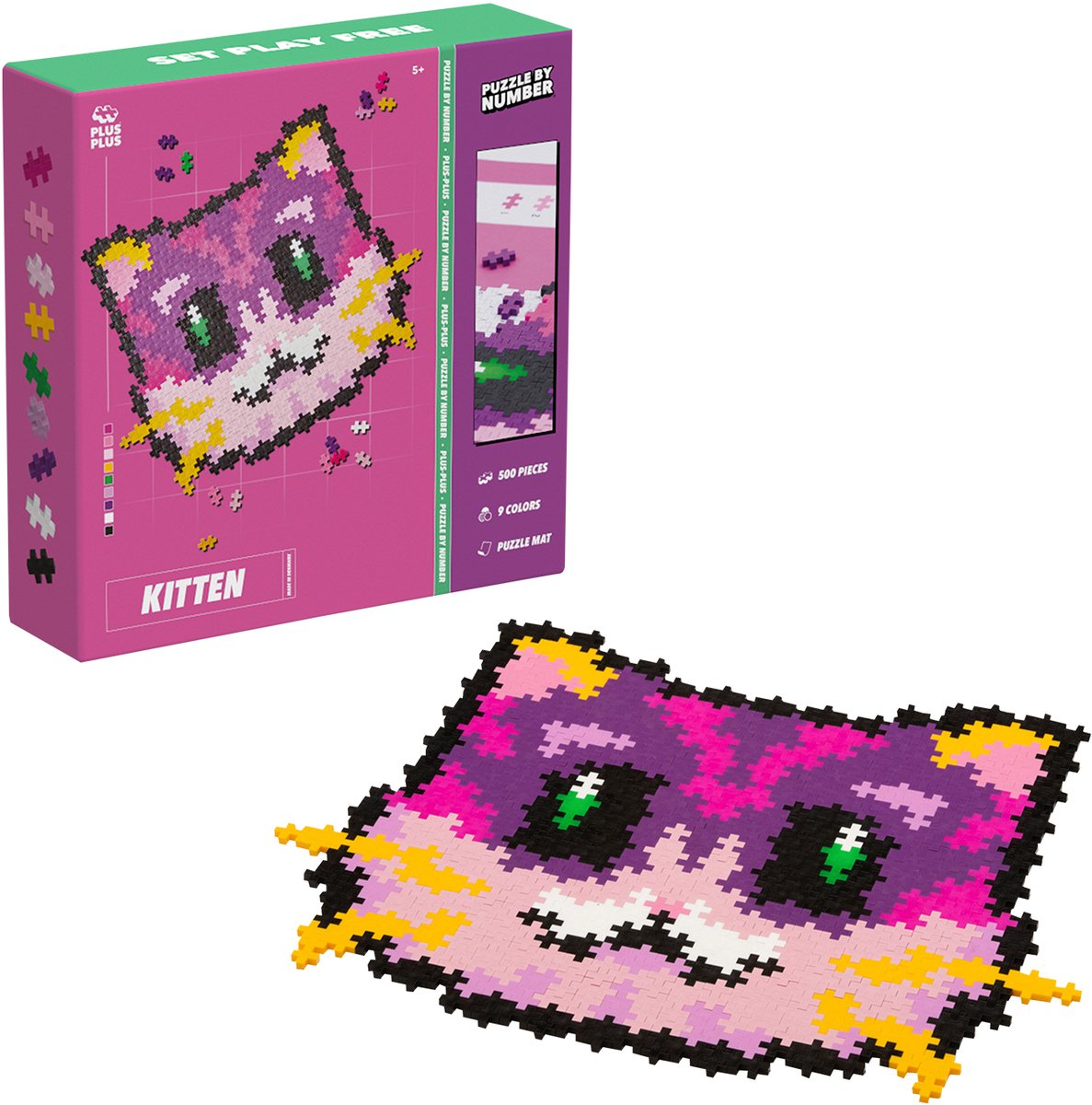 Plus-Plus puzzle by number kat poes 500 stukjes - 3960 - puzzel en bouwspeelgoed in 1 - vanaf 5 jaar