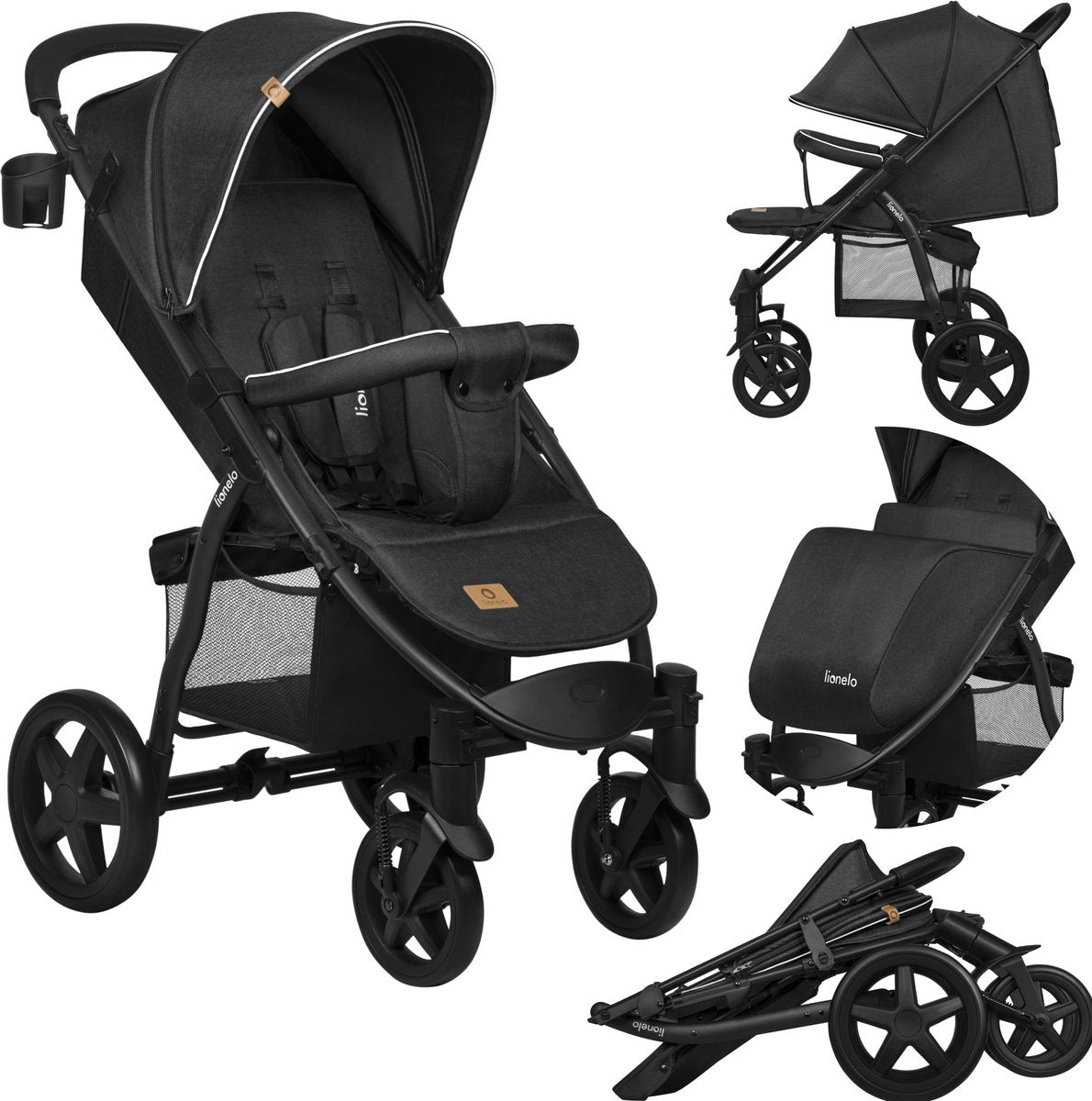 Lionelo buggy annet plus – lichtgewicht inklapbaar – grote massieve wielen met vering – inclusief voetenzak, klamboe bekerhouder – verstelbare rugleuning voetsteun – wandelwagen vanaf de geboorte tot 22 kg – kinderwagen