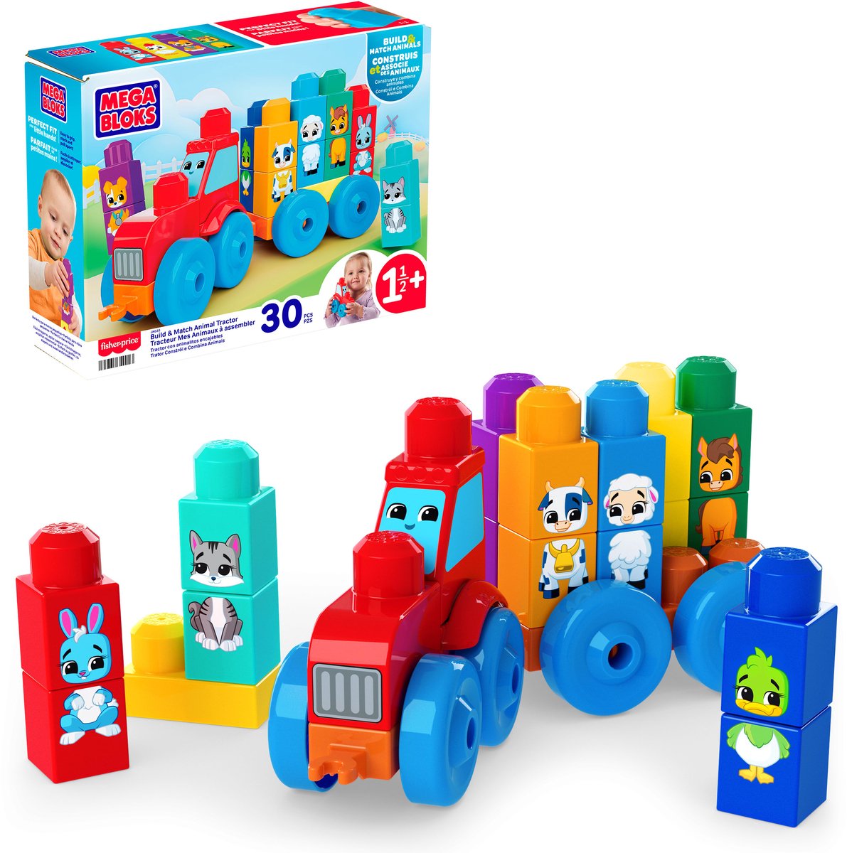 Mega Bloks dieren tractor kleurrijk bouwspeelgoed