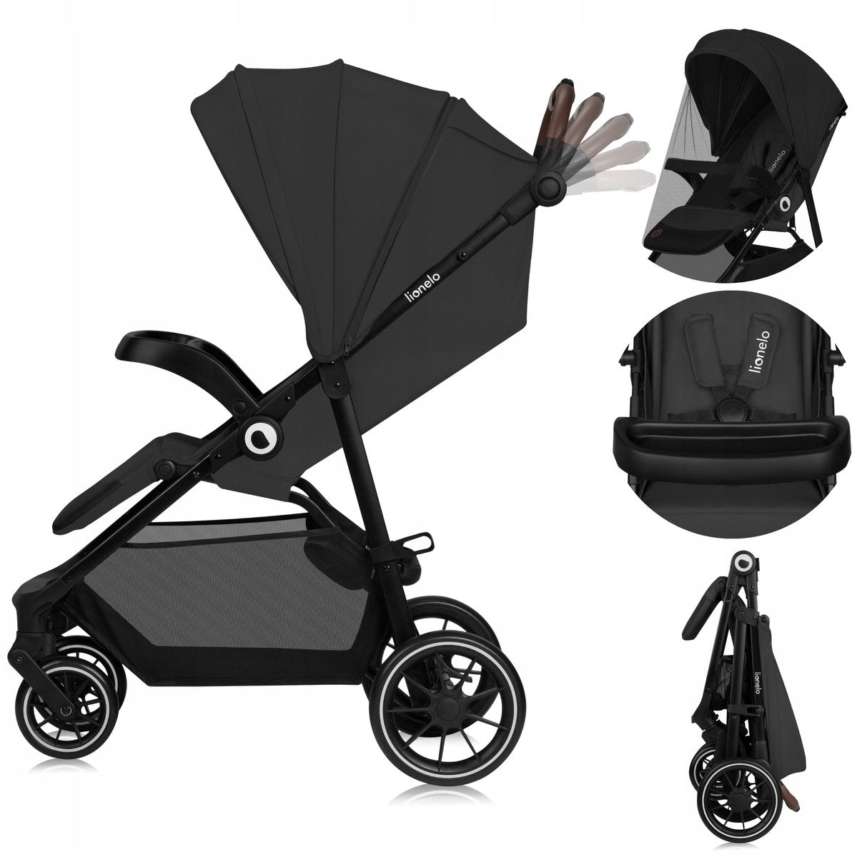 Lionelo emma one buggy en kinderwagen tot 22 kg – xxl kapje – eva wielen – lichtgewicht en onderhoudsvrij – verstelbare rugleuning – eénhandig inklapbaar – verstelbare duwstang – centrale voetrem – 5-punts veiligheidsgordel – stadswandelwagen