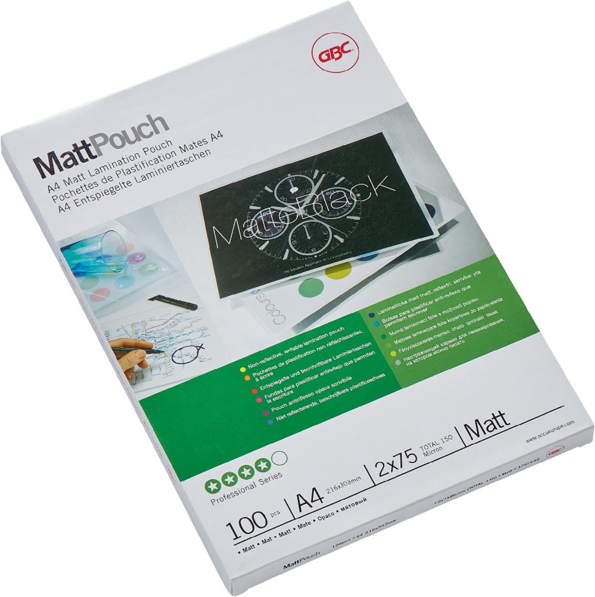 GBC - document lamineerhoezen - voor a4 documenten - 150 micron - mat - 100 stuks