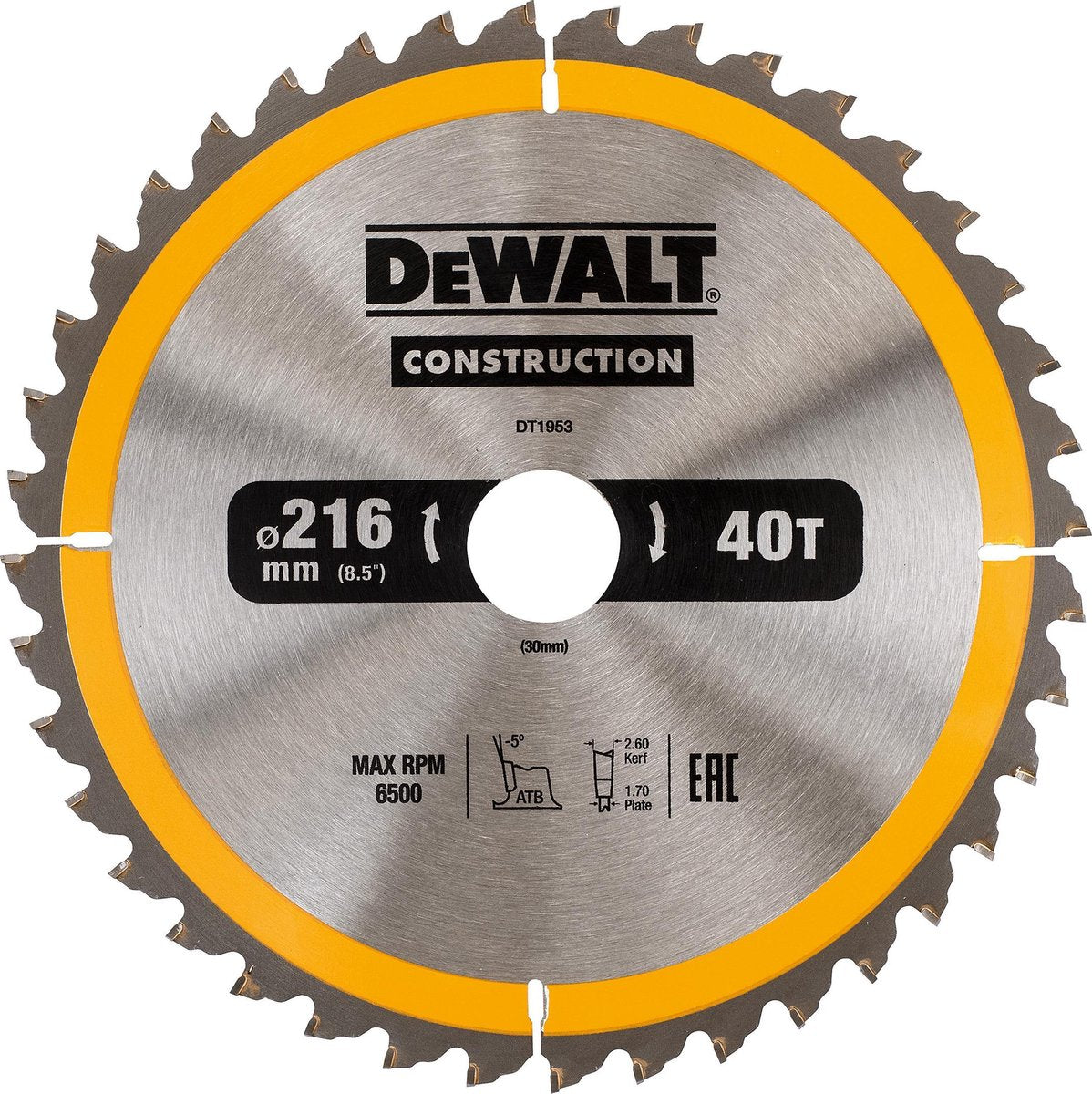DeWalt dt1953-qz serie - cirkelzaagblad - 216mm - 40 tanden - voor hout en composiet