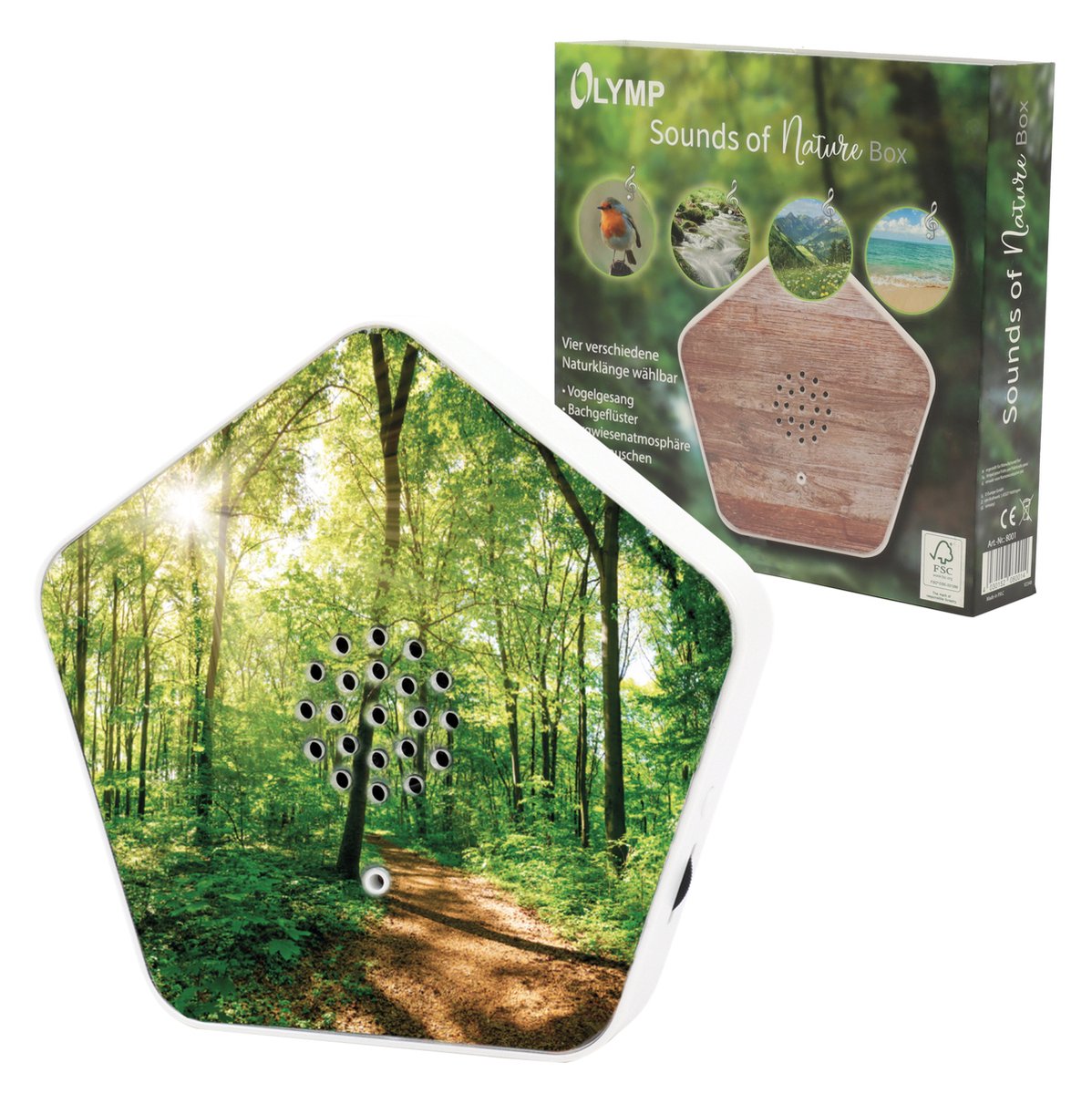OLYMP sound of nature box ol8001 - natuurgeluiden box - 4 natuurlijke geluiden - 12 covers - bewegingssensor - thuis kantoor - wit