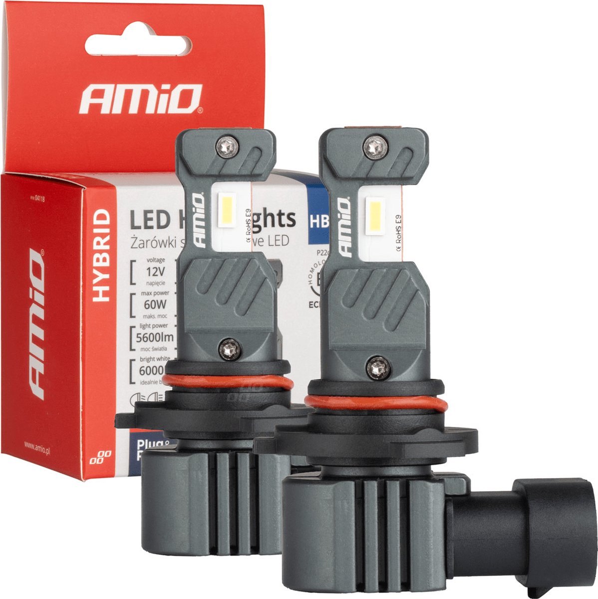 AMIO led hb4 koplampen mistlampen hybrid series 9006 wit 6000k - 5600lm canbus 60w