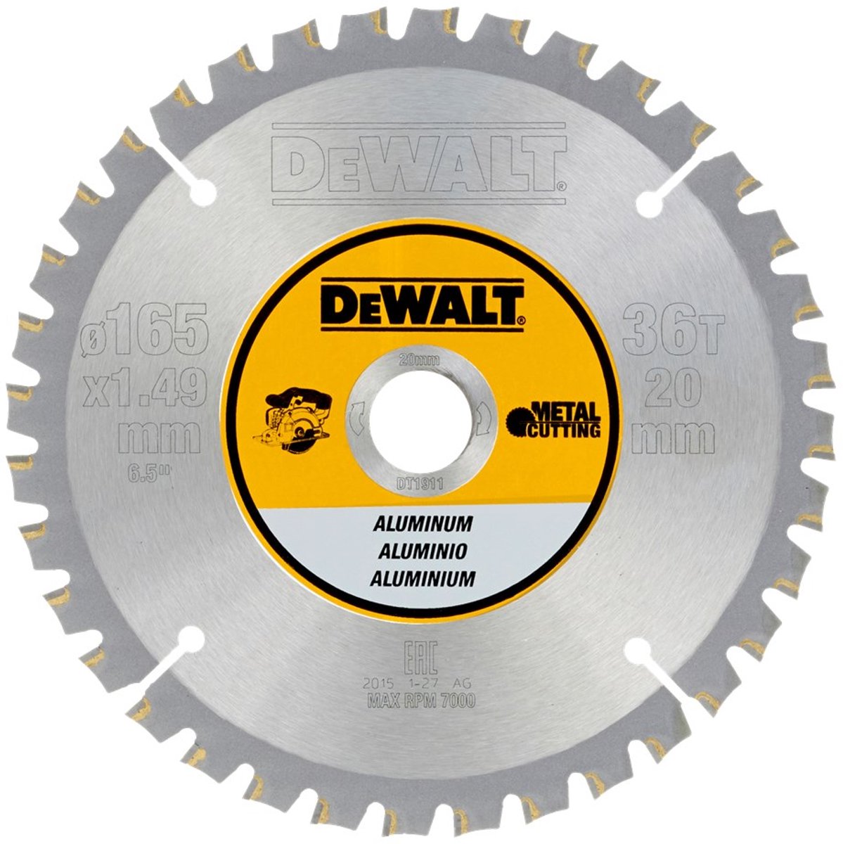 DeWalt cirkelzaagblad voor aluminium | ø 165mm asgat 20mm 36t - dt1911-qz
