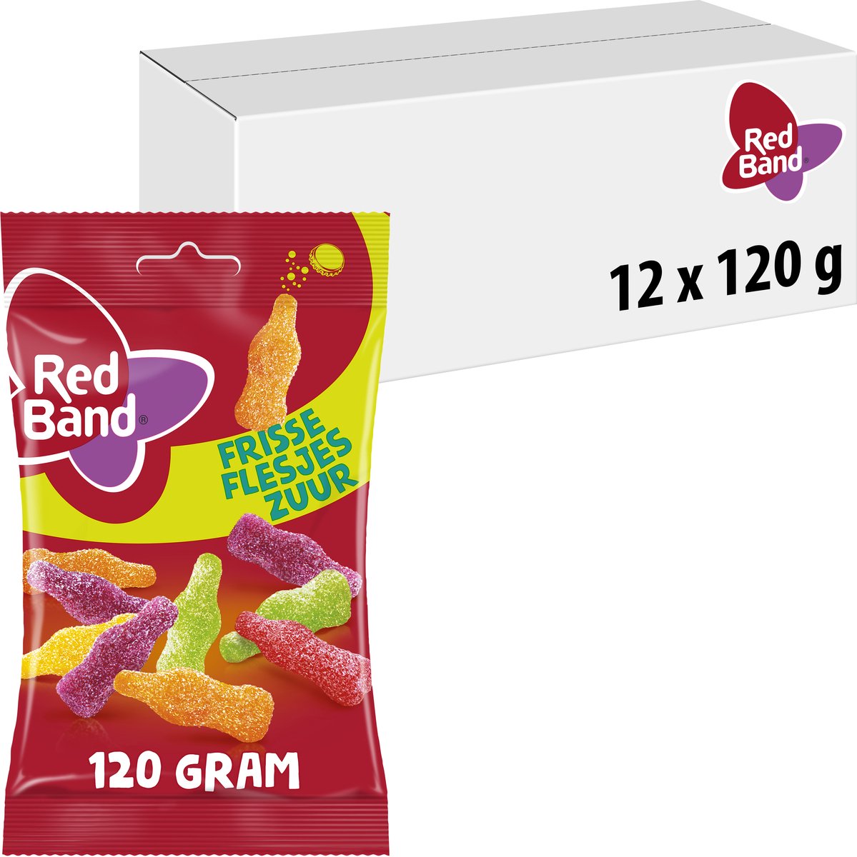 Red Band frisse flesjes - snoep - lekker zuur - 12x120g