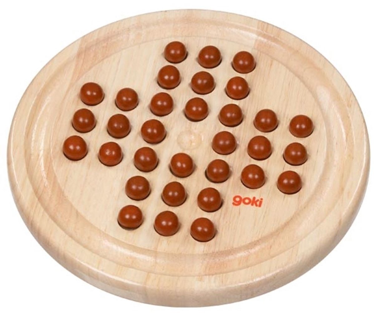 Goki Solitaire spel 23x2cm - inclusief houten knikkers - gemaakt van rubberboomhout