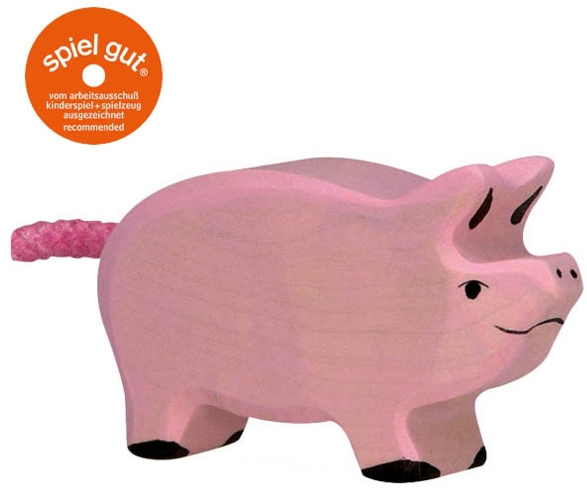 Holztiger boerderij - biggetje - 7x2x4cm - houten figuur - handgemaakt