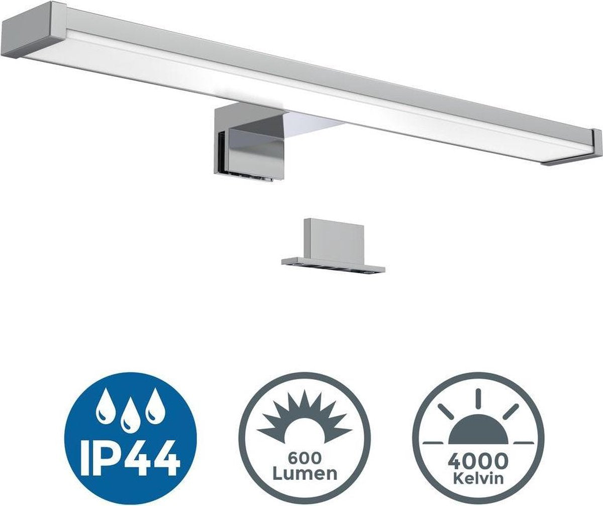 B.K.Licht - led spiegellamp - chroom - badkamerlamp - spiegelverlichting - l:40cm - ip44 - 4.000k - 600 lumen - 7w led