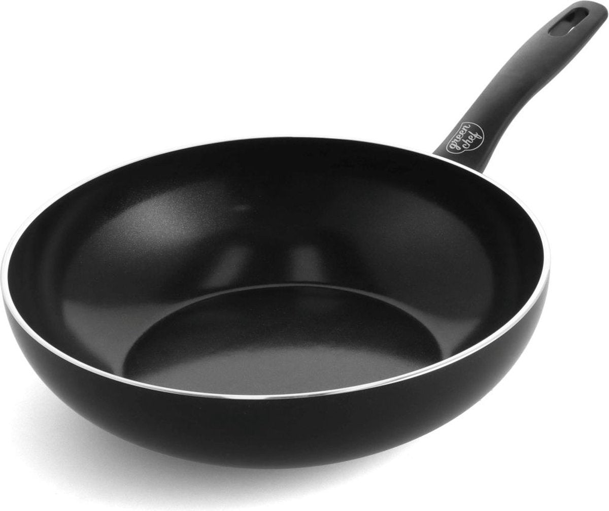GreenChef prime keramische inductie wokpan zonder deksel 28cm - 3.69l - pfas-vrij - inductie pan - vaatwasserbestendig - ovenbestendig tot 160°c - keramische antiaanbaklaag - gerecylceerd aluminium - zwart