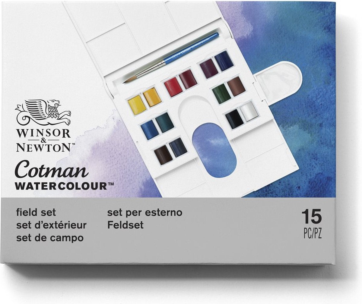 Winsor Newton 0390083 cotman aquarelverf set – field set – 14 halve napjes waterverf – compacte reis aquarelset met penseel