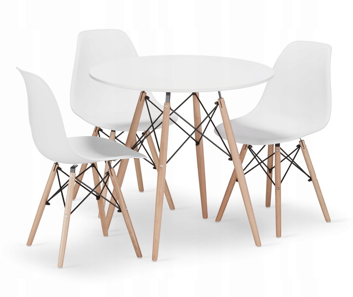 Oskar Set ronde eettafel todi ø80 cm wit + 3 eetkamerstoelen osaka wit – eetkamerset – eethoek – scandinavisch design - compact en modern – geschikt voor keuken, eetkamer en woonkamer - ideaal voor kleine ruimtes