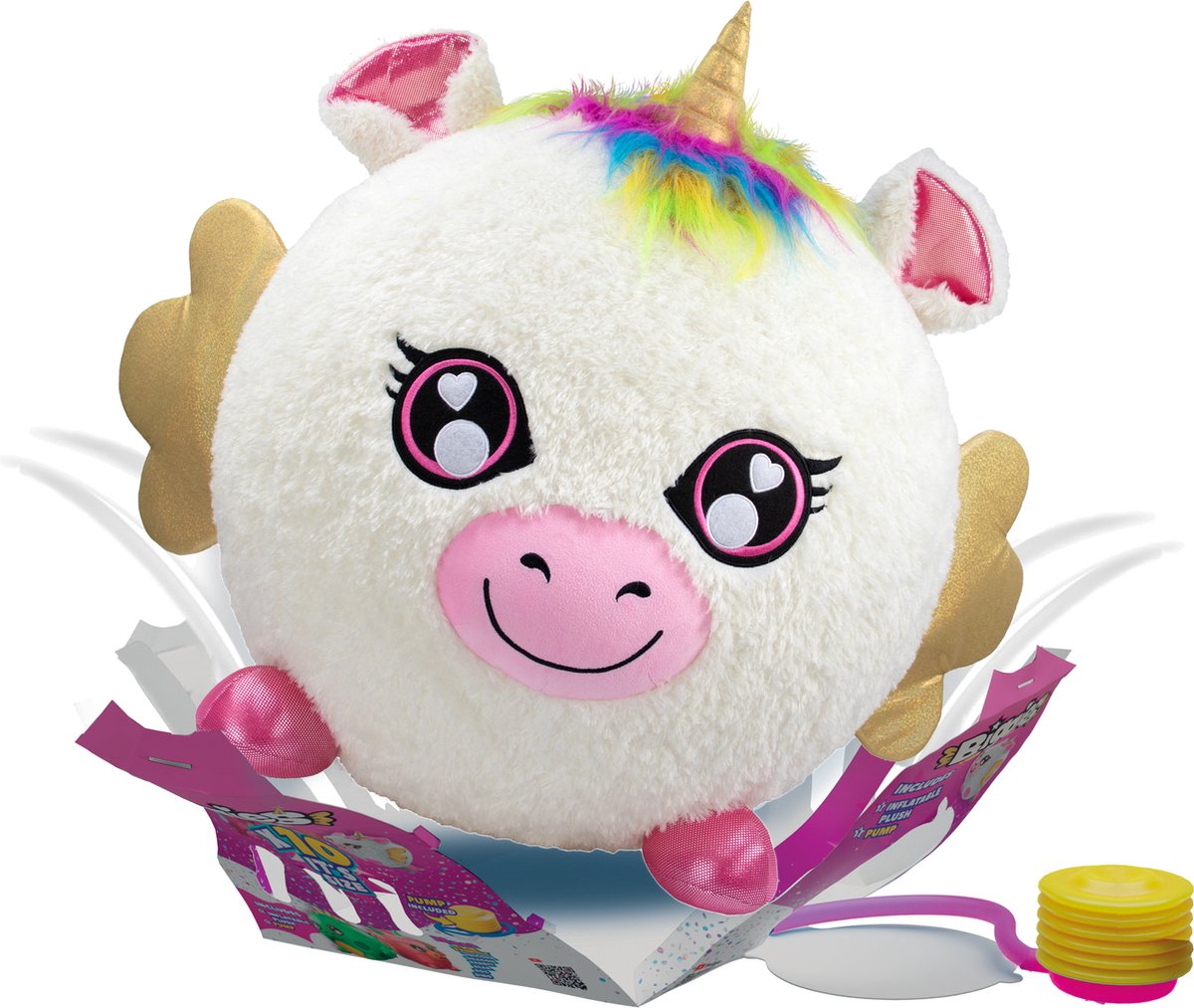 Gear2Play Biggies unicorn wit - opblaasbare pluchen knuffel