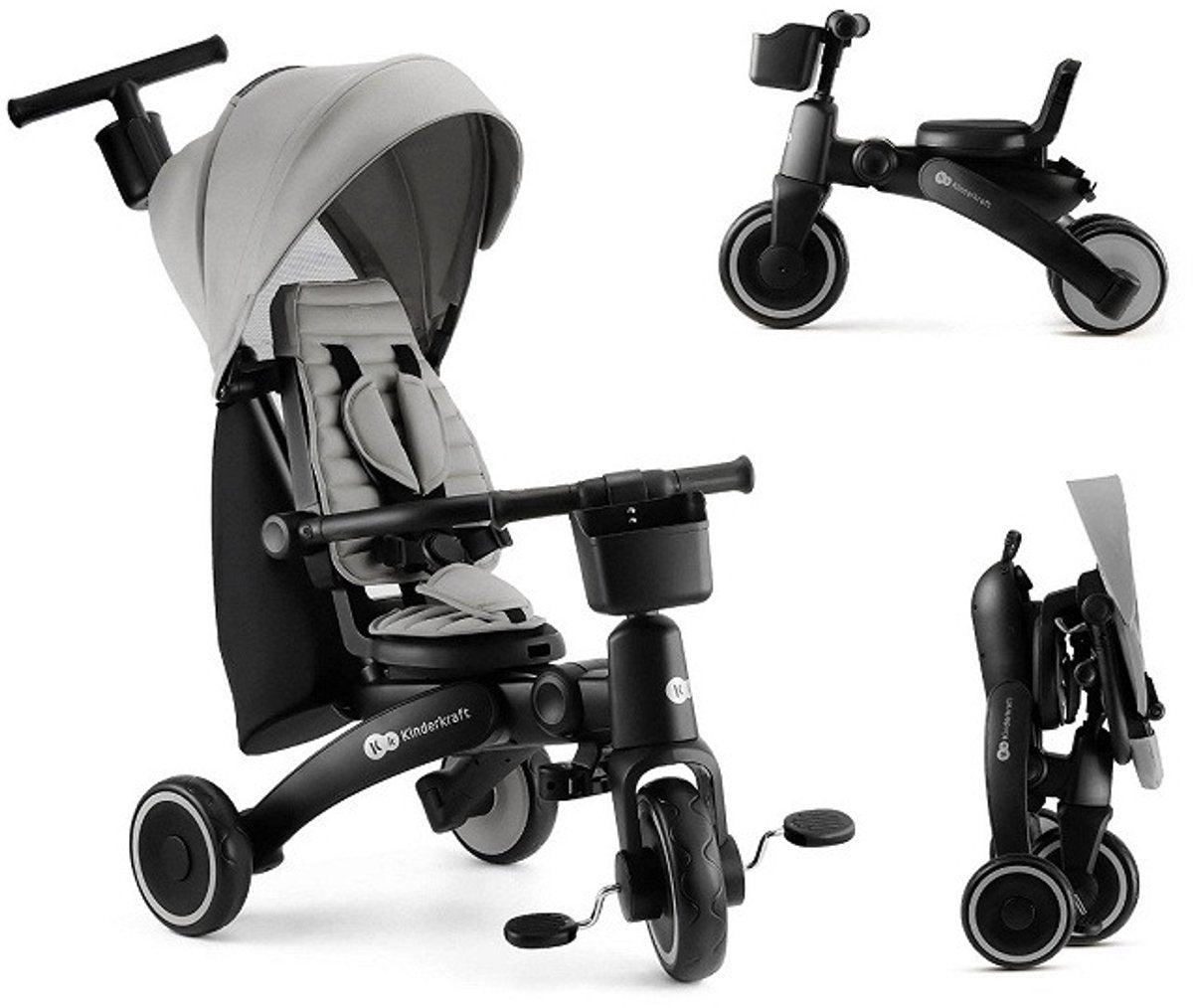 KinderKraft jazz 2 5-in-1 kinderdriewieler - voor 9 maanden tot 5 jaar - 360° draaibare click twist stoel, verstelbare oudergreep en zonnekap - grijs