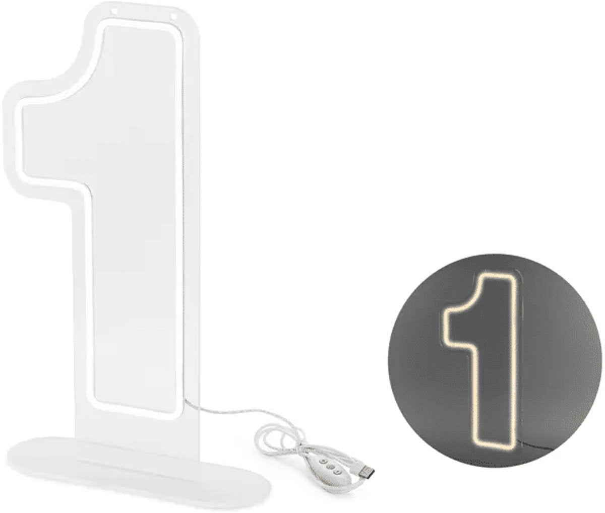 PartyDeco - neon led cijfer 1 - 50 cm - warm wit