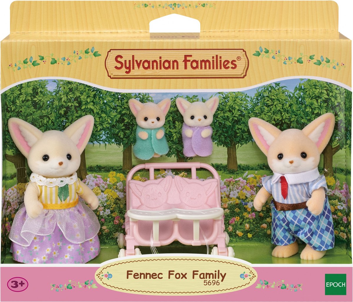 Sylvanian Families 5696 familie woestijn vos- 4 fluweelzachte speelfiguren- duo kinderwagen - speelset