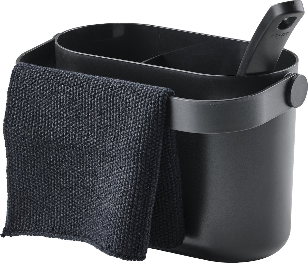 Zone Denmark circular afwasset met afwasborstel, vaatdoek en keukenorganizer 22 x 12,5 x 14,8 cm black - afwas set