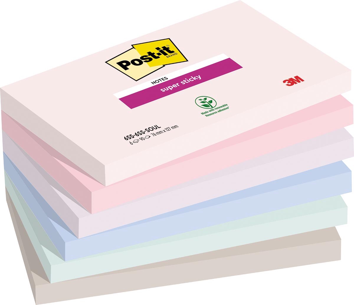 Post-it Memoblok 3m 655-6ss 76x127mm soul
