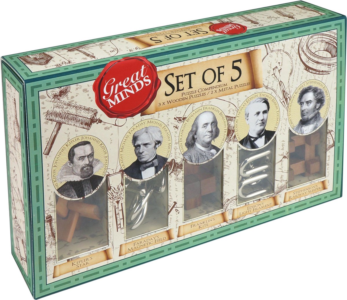 Professor Puzzle Asmodee puzzelset - great minds 5-delige breinbreker houten en metaal.