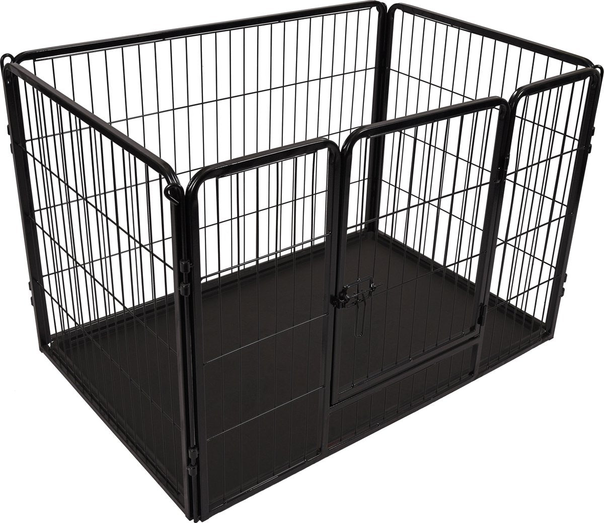 Flamingo Hondenren – puppyren – hondenkennel – hondenbench – kazan zwart m – 109x72x72cm – metaal met epoxy coating – schuifslot – uitneembare lade – voor kleine en middelgrote honden – binnen
