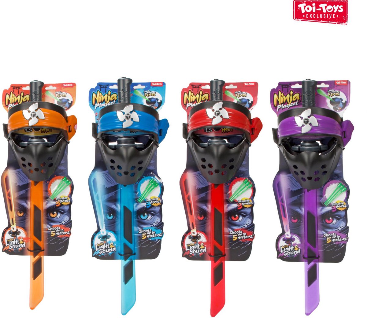 Toi-Toys Ninja lichtzwaard en masker speelgoed met licht en geluid 4 assorti.