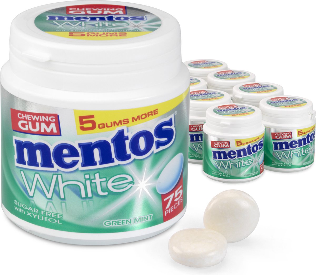 Mentos Gum white green mint - kauwgom - suikervrij - 8x75stuks