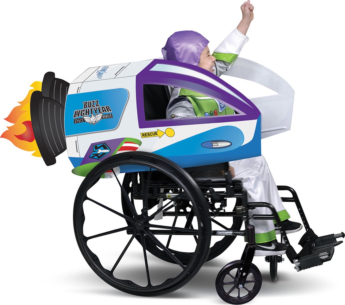 Disguise Disney - toy story 4, buzz lightyear ruimteschip adaptieve rolstoelhoes, maat one size, jongens