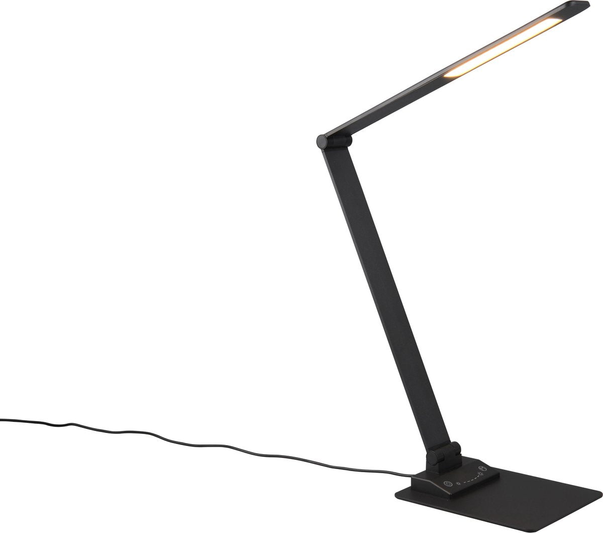 TRIO travis - tafellamp - bureaulamp - zwart mat - incl. 1x smd 6,5w - geintegreerde dimmer - memory functie - usb-poort - oplaadfunctie