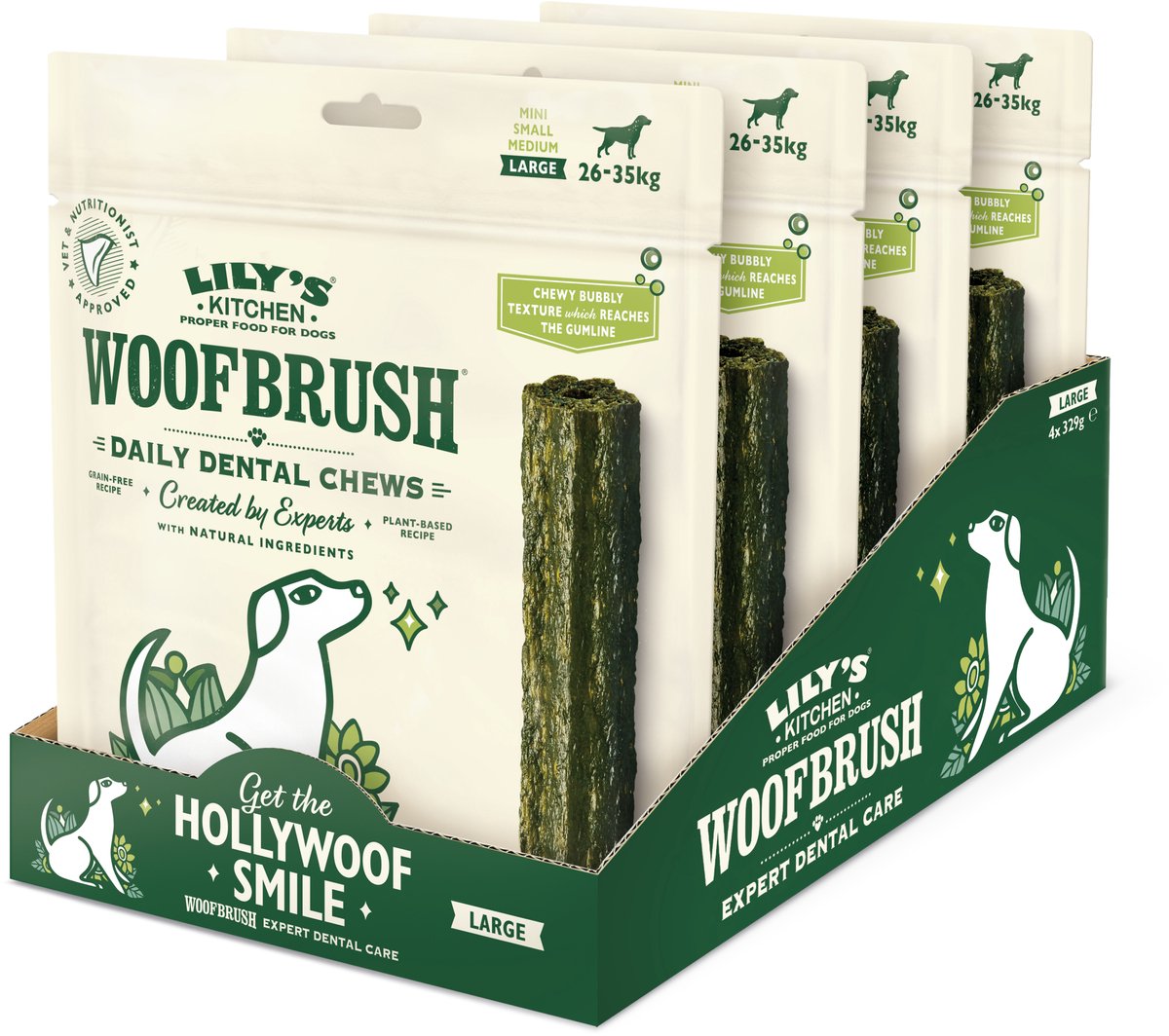 Lily's Kitchen - hondensnacks - woofbrush natural dental chew - large 4 x 329 g