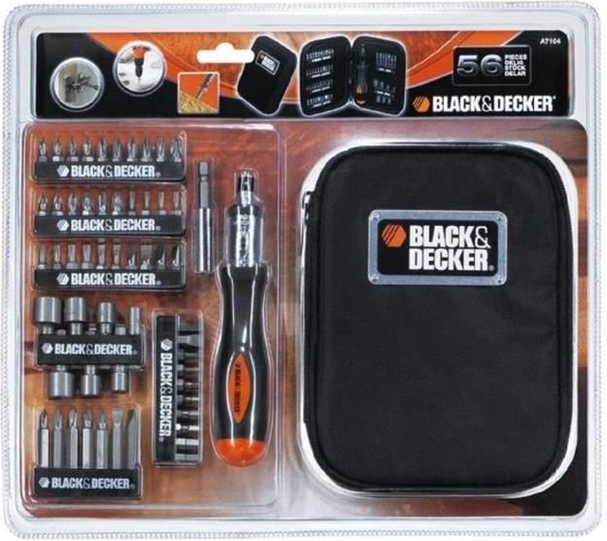 BLACK+DECKER a7104-xj - schroevendraaier set - ratelschroevendraaier - 56 elementen - ergonomische handgreep
