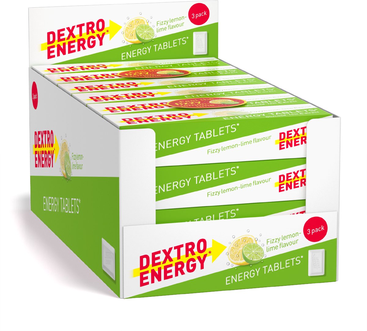 Dextro Energy fizzy sour lemon lime - 24 x 14 stuks - druivensuiker tabletten - dextrose - snelle suikers - extra zuur + fizzy effect