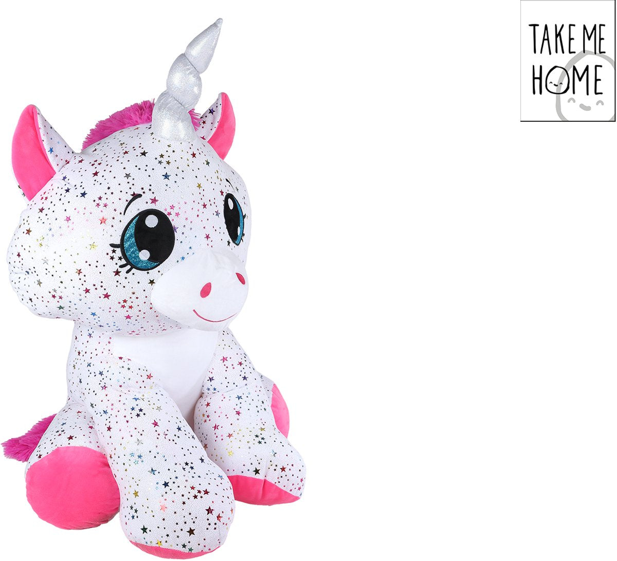 Take Me Home eenhoorn knuffel pluche wit roze 70cm sterrenprint.