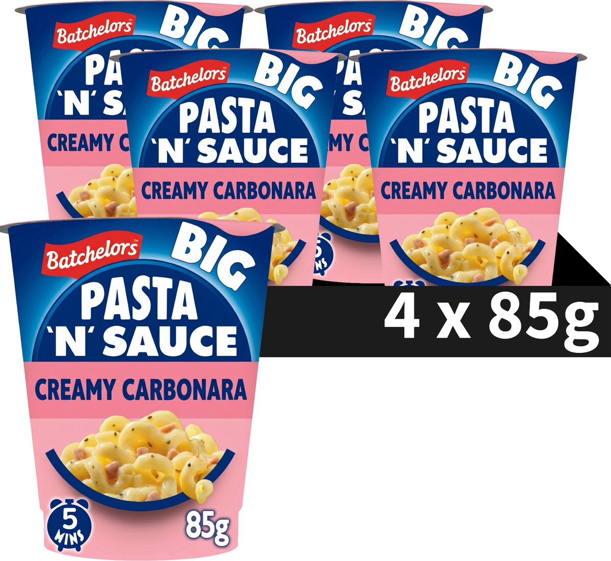 Batchelors big pasta ‘n’ sauce creamy carbonara - kant-en-klare maaltijd in cup - 4 stuks - snel klaar