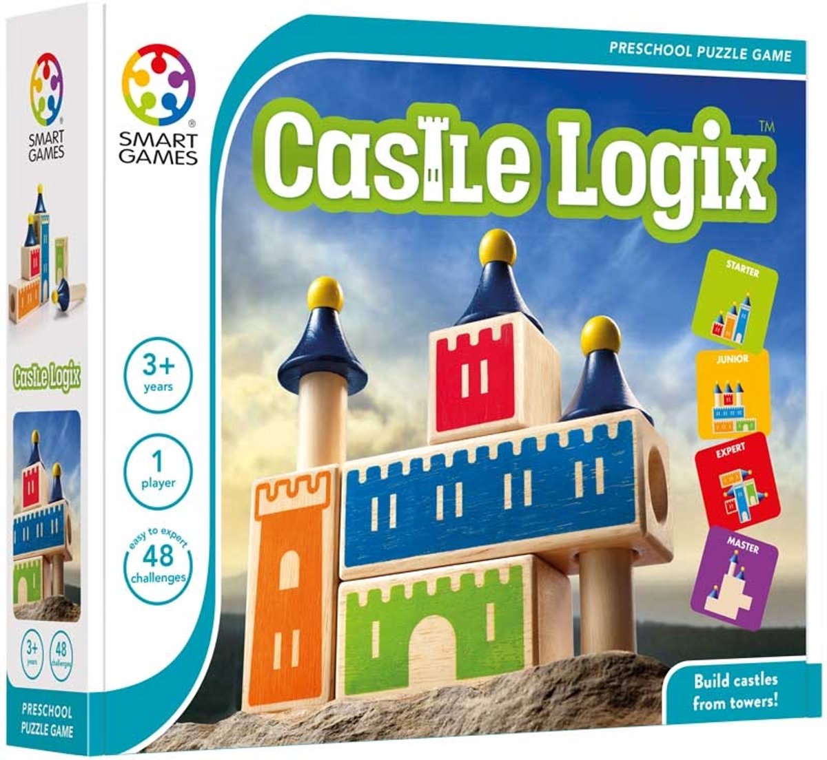 SmartGames castle logix - houten logisch denkspel - 48 ruimtelijke bouwuitdagingen - educatief solospel - vanaf 3 jaar