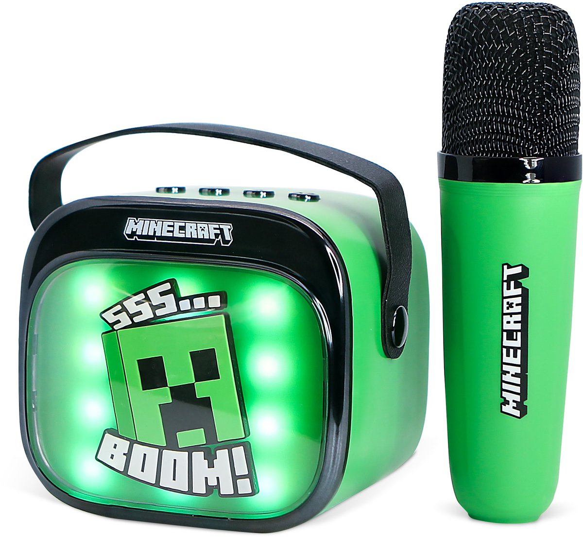 OTL Technologies Minecraft - karaoke set voor kinderen - draadloze microfoon en speaker - met lichteffecten - stemvervorming