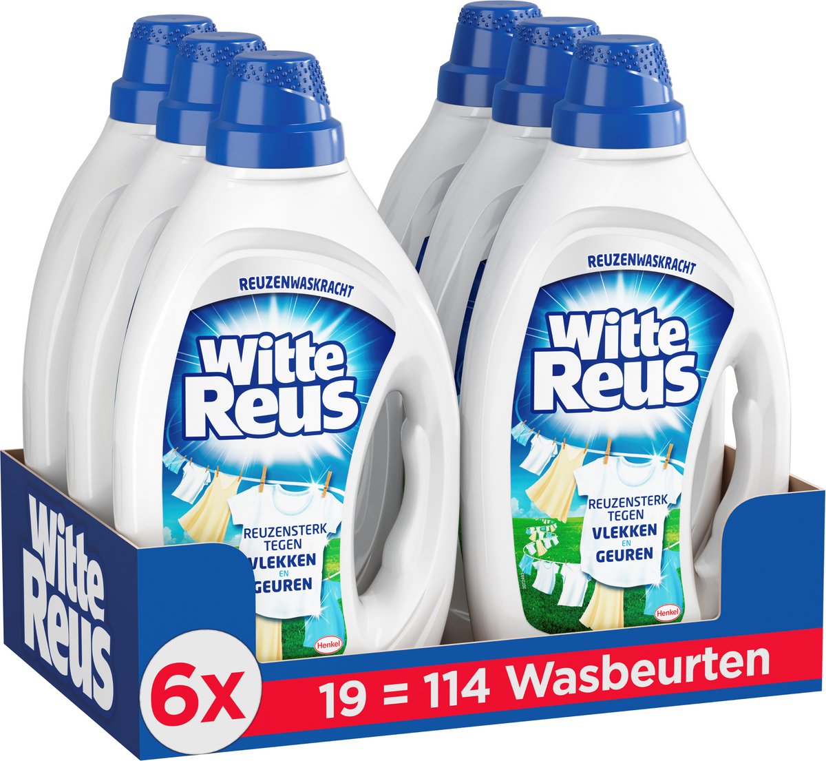 Witte Reus gel - vloeibaar wasmiddel - witte was - 6 x 19 wasbeurten - voordeelverpakking