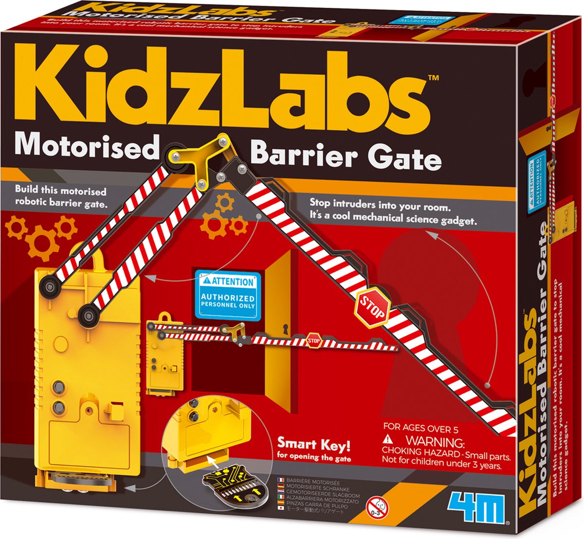 4M kidzlabs: gemotoriseerde slagboom 64cm, met slimme sleutel voor het openen van de poort, met gedetailleerde instructies, werkt op 2x1.5v aaa batterijen (niet inbegrepen), in doos, 5+