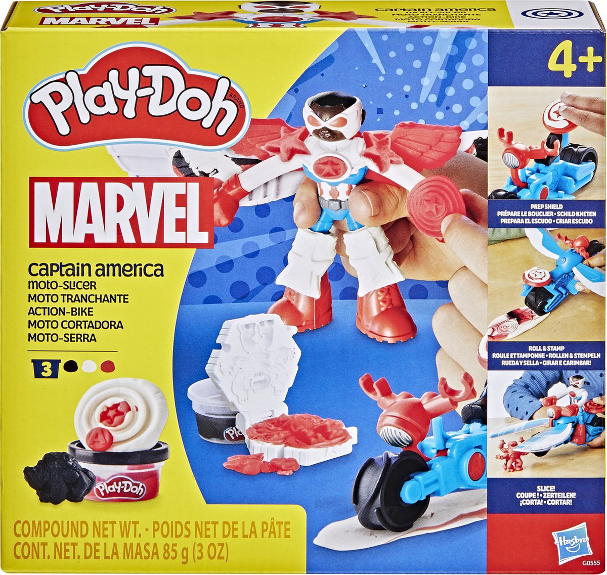 Play-Doh marvel captain america motorsnijder speelset - boetseerklei - 3 potjes - knutselen voor kinderen