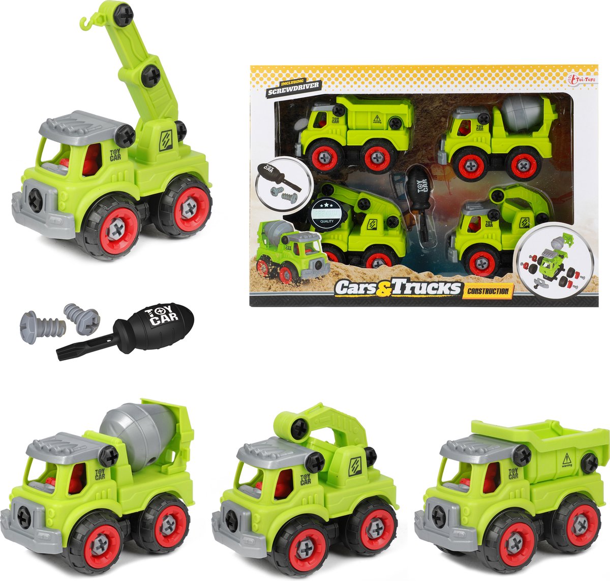 Toi-Toys Cars trucks bouwvoertuigen met schroevendraaier