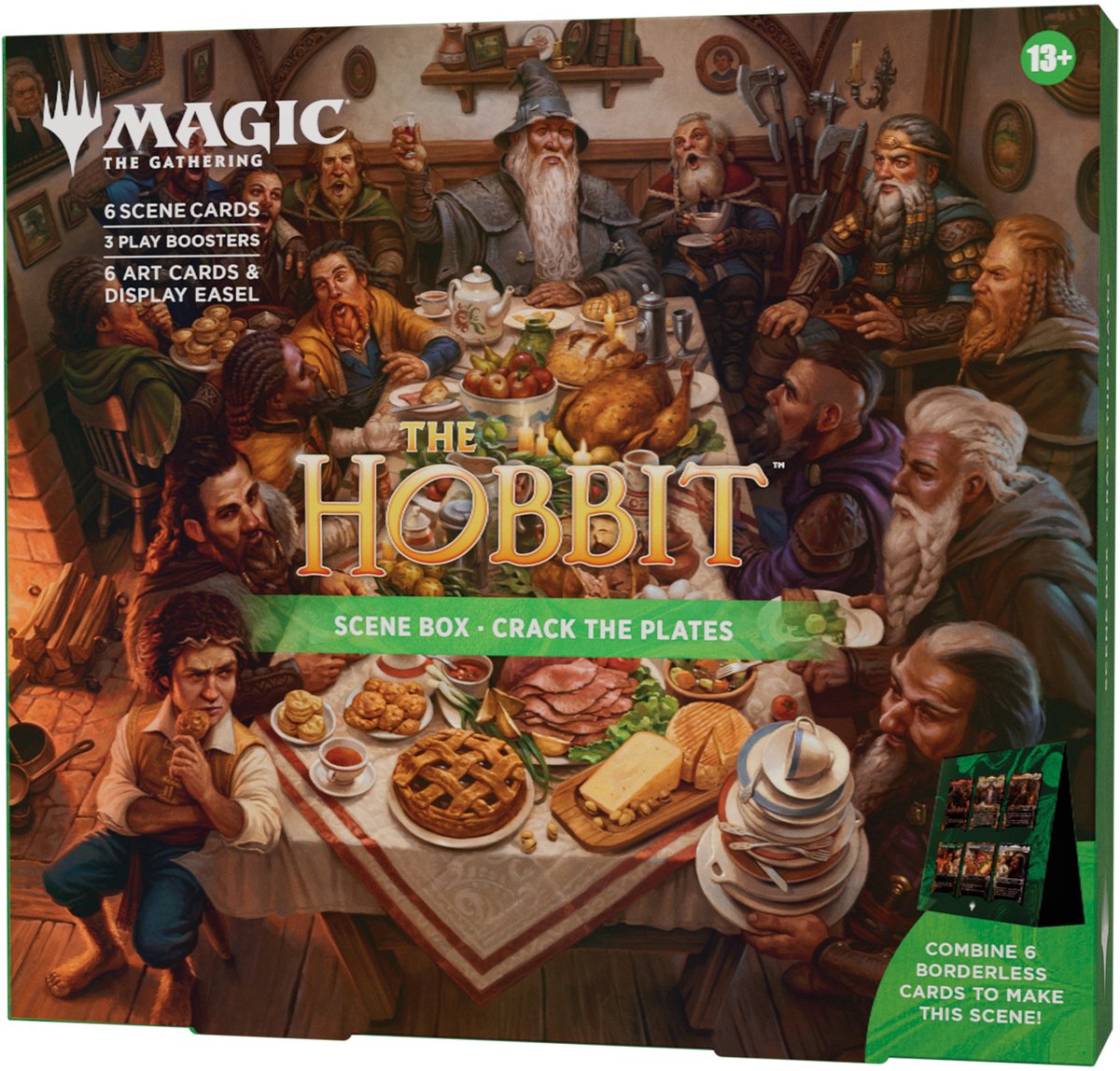Magic The Gathering Magic: the gathering | the hobbit scene box - crack the plates| 6 foil borderless scene cards, 6 art cards, 3 play boosters + display easel