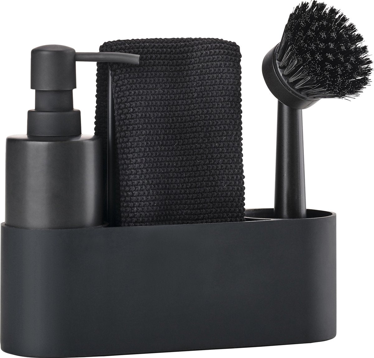 Zone Denmark singles afwasset 22 x 6,7 x 19 cm 4 stuks black - vaatwasserbestendig- met afwasborstel en zeepdispenser - afwas set