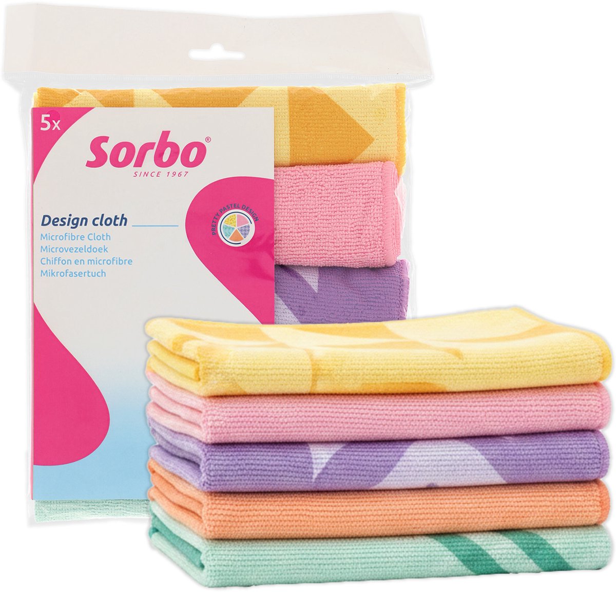 Sorbo microvezeldoek pastel prints - schoonmaakdoek - 5 stuks