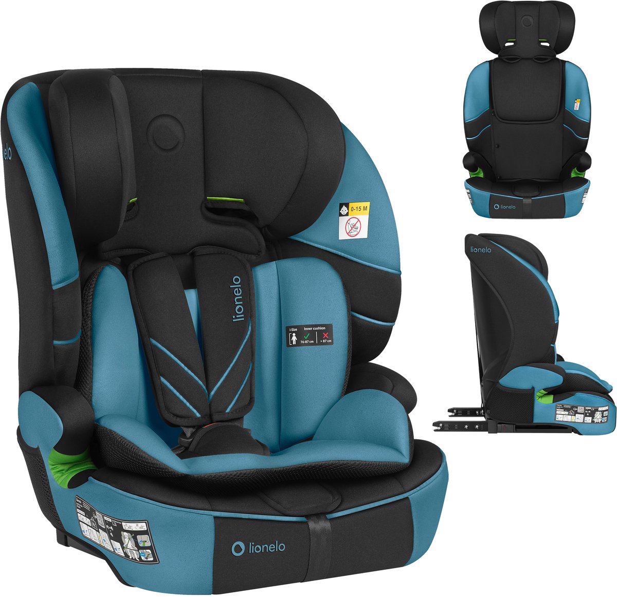 Lionelo autostoel met isofix – 1.5 tot 12 jaar (76-150 cm 9 - 36 kg groep 1 2 3) – nieuwste norm – groeit mee – breed zit- en rugdeel – 10-standen hoofdsteun – wasbare hoes – 5 punts gordel – autostoeltje voor baby, kind, peuter – levi fix i-size