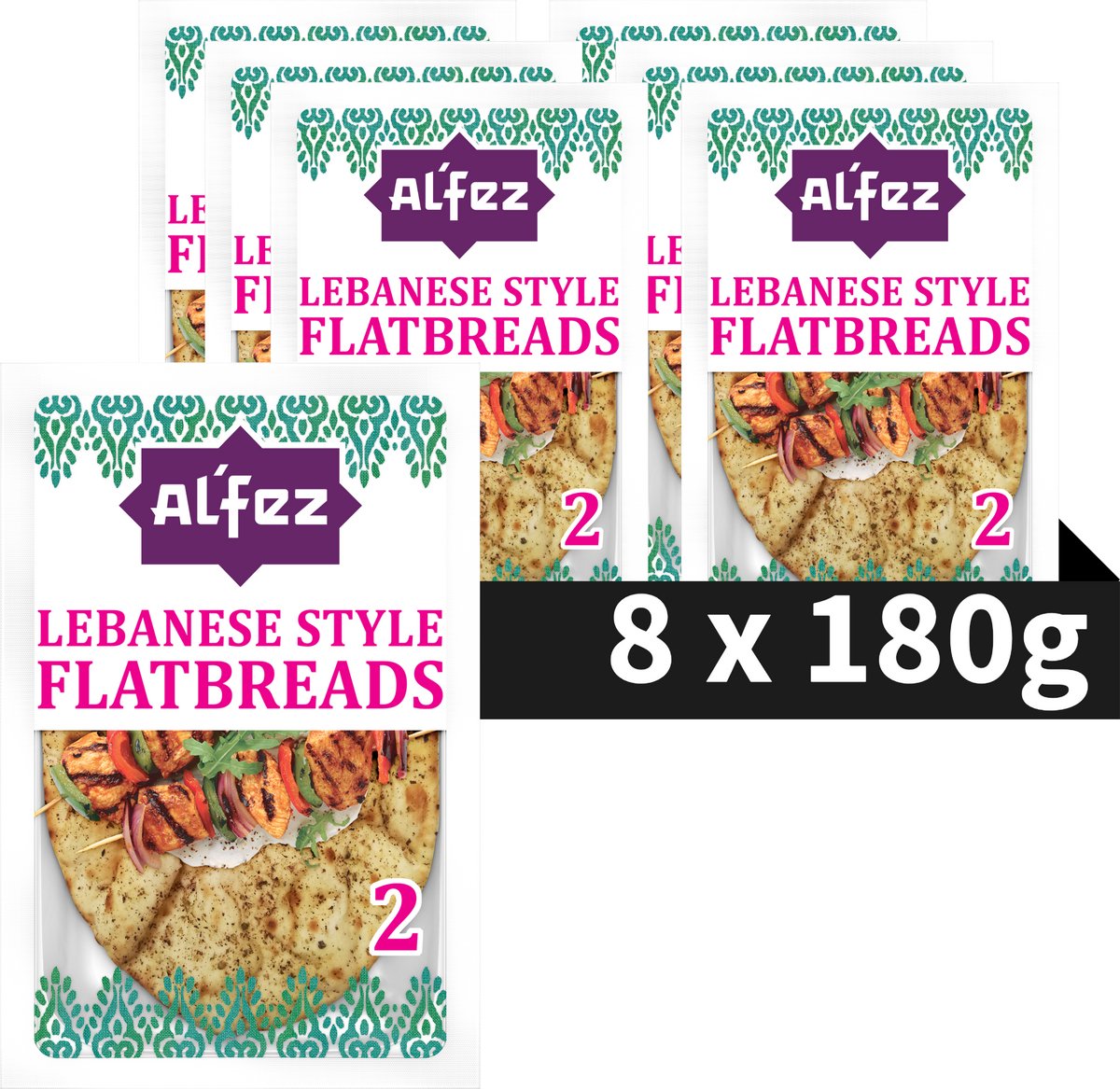 Al'Fez Al’fez libanees flatbread - 8 x 180 gram - libanese wrap - vegetarisch - za’atar kruiden - tandoor gebakken wraps - voordeelverpakking