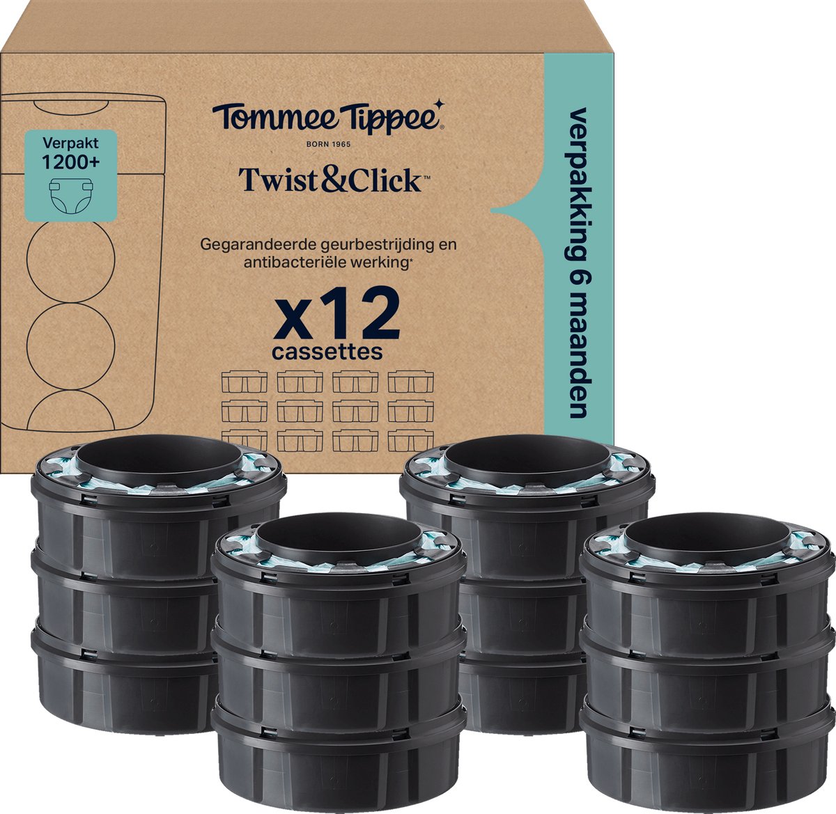 Tommee Tippee twist click luieremmer navullingen - verpakking met 12 stuks - 12 x 10,5 m navulcassettes