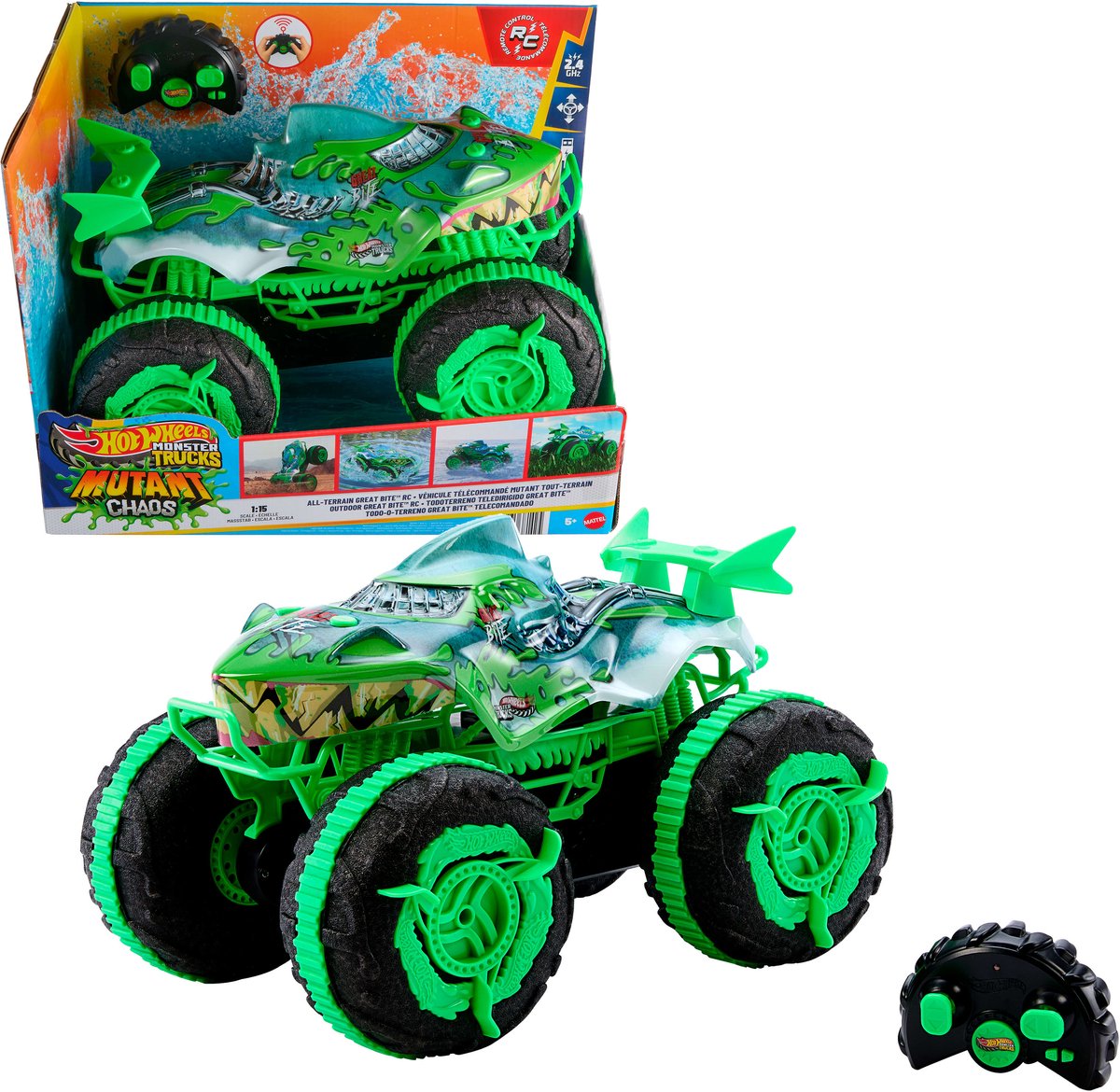 Hot Wheels monstertrucks terreinwagen krakende kaken - speelgoedtruck met afstandsbediening - rijdt op land en in water