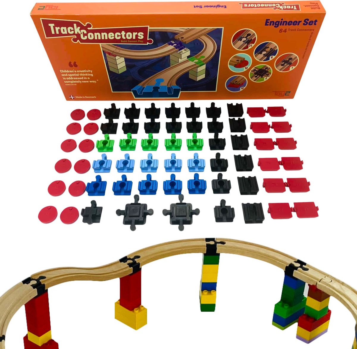 Toy2 Engineer set - 64 brio duplo adapters | treinbaanonderdelen - houten treinbaan