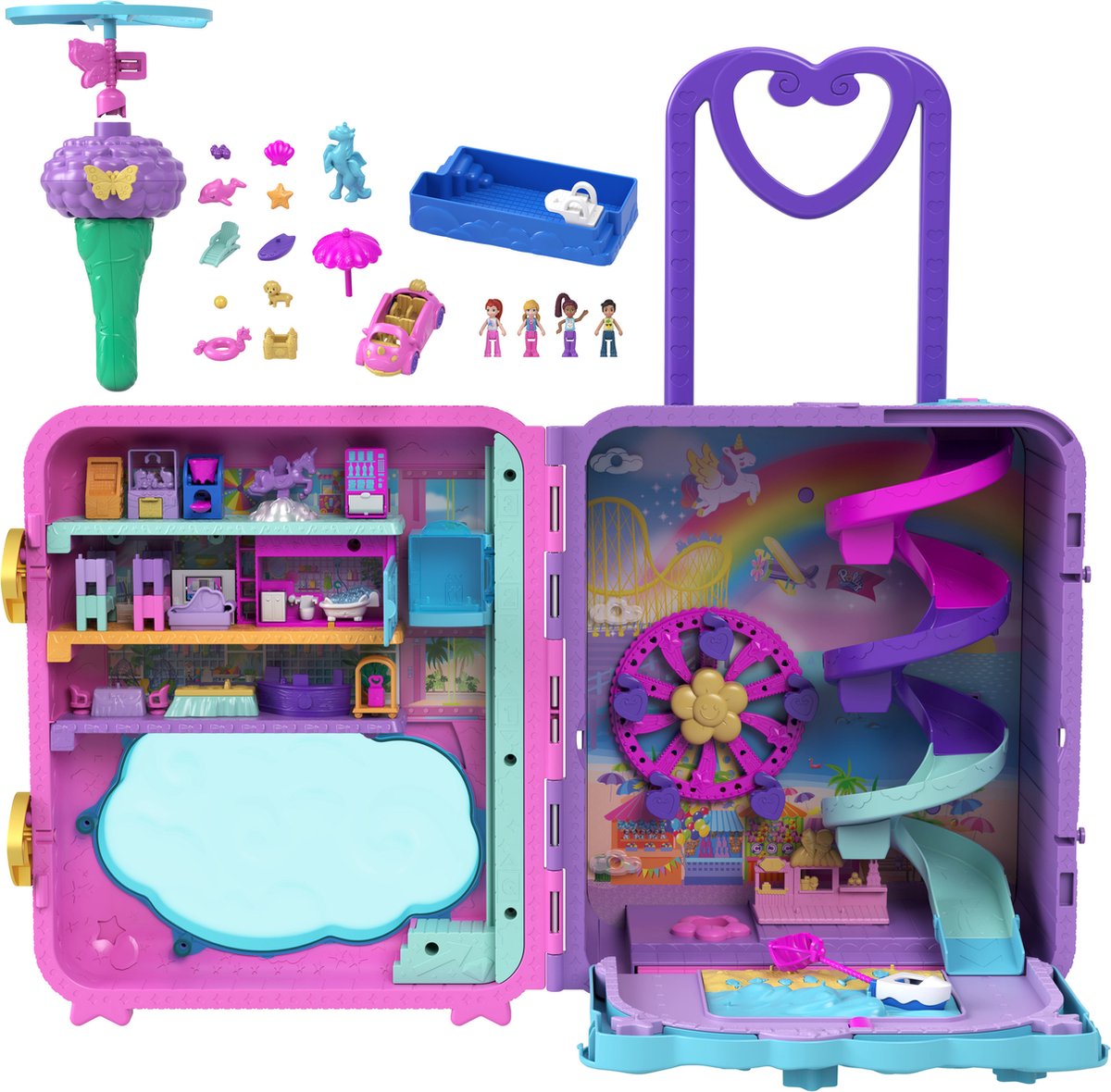 Polly Pocket - pollyville resort rolkoffer - speelfigurenset
