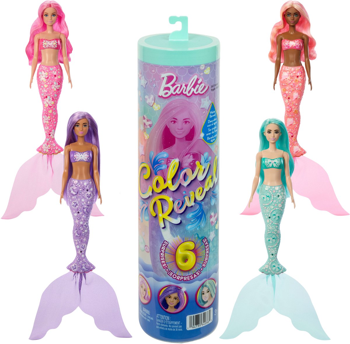 Barbie color reveal zeemeerminserie - pop en accessoires met 6 verrassingen