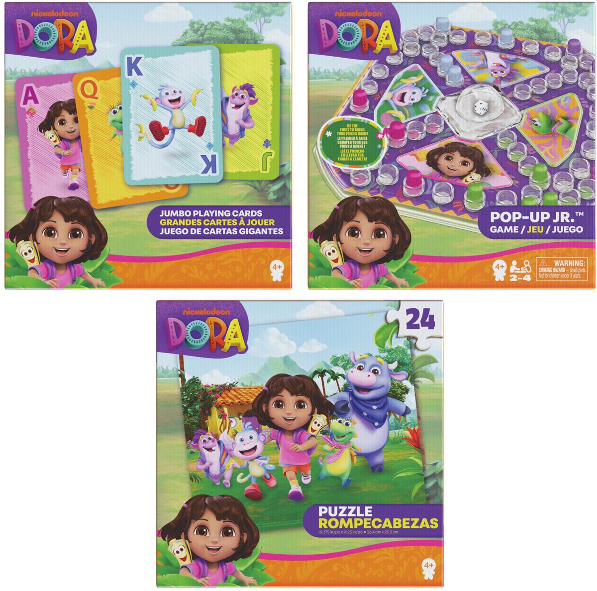 Spin Master Games Spin master dora spellen en puzzel pakket met kaartspel en pop-up spel.